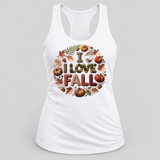I Love Fall Knit Wreath racerback tank in White