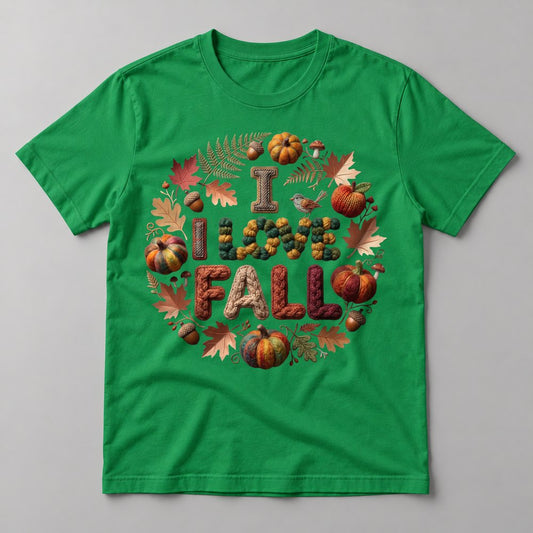 I Love Fall Knit Wreath tee in Kelly Green