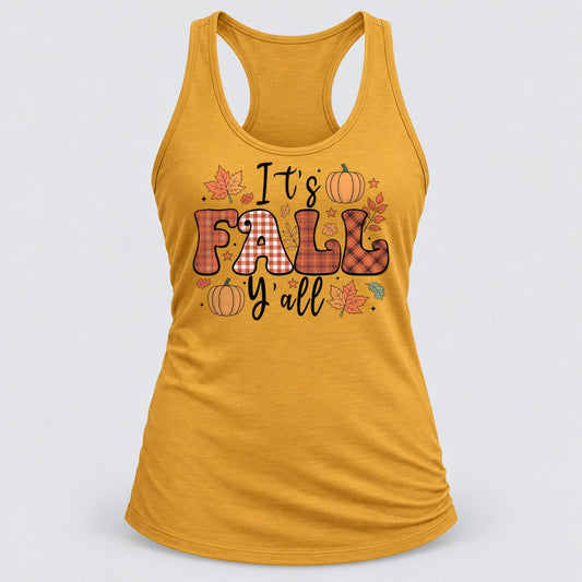 It's Fall Y'all racerback tank in Antique Gold