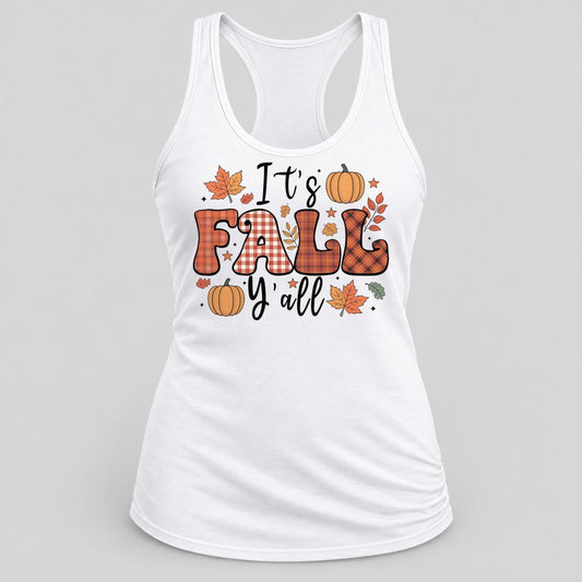 It's Fall Y'all racerback tank in White