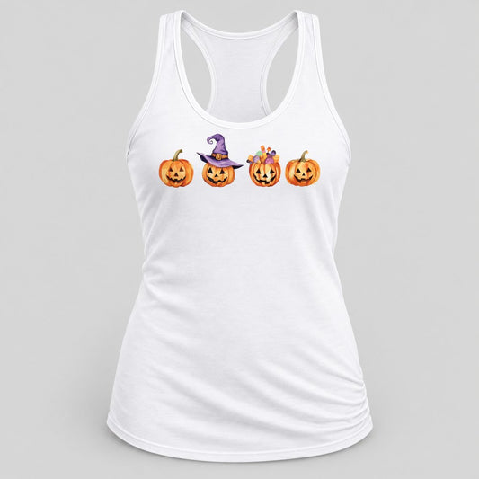 Jack-o-Lantern Row racerback tank in White