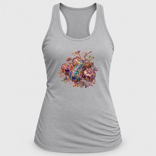 Jewel Gourd Bouquet racerback tank in Silver