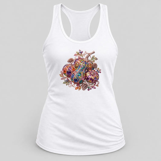 Jewel Gourd Bouquet racerback tank in White