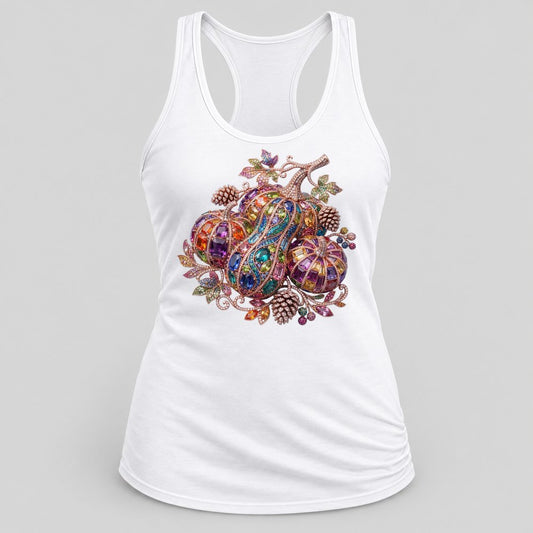 Jewel Gourd Bouquet racerback tank in White