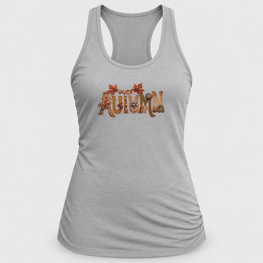 Jeweled Autumn Letters racerback tank in Silver
