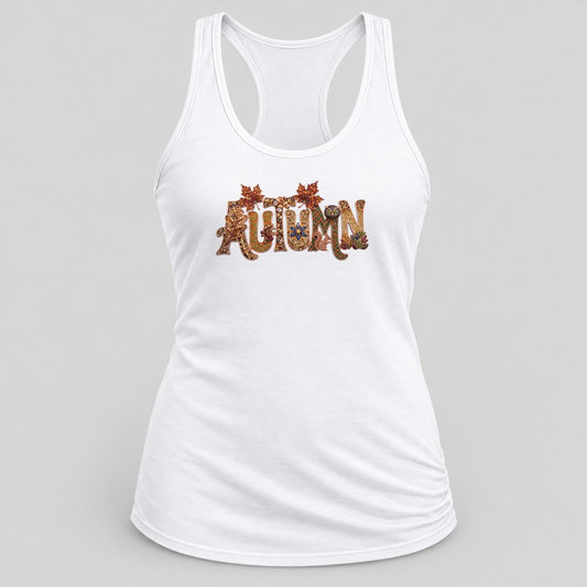 Jeweled Autumn Letters racerback tank in White