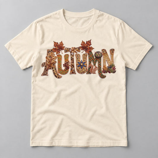 Jeweled Autumn Letters tee in Natural