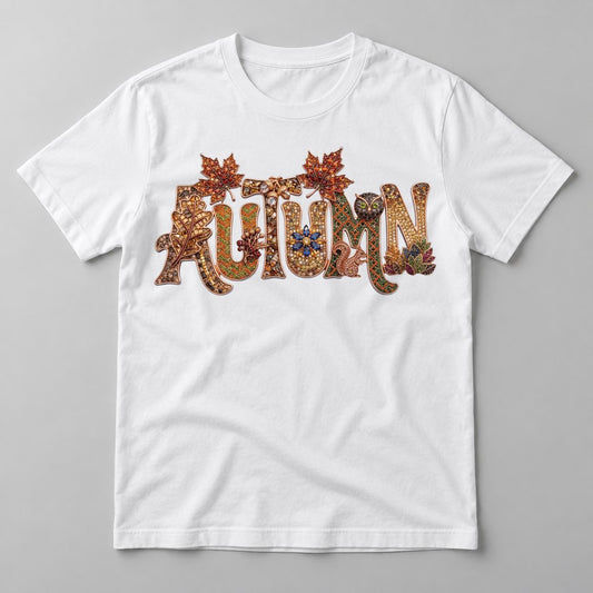 Jeweled Autumn Letters tee in White
