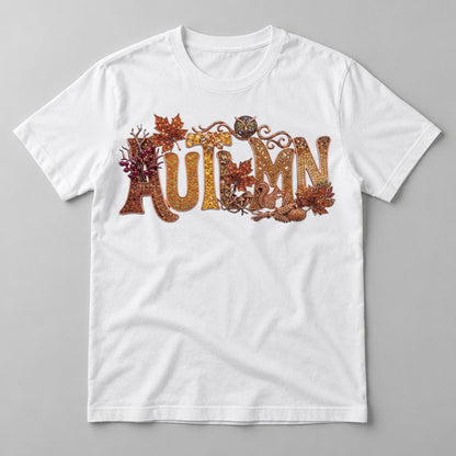 Jeweled Autumn Owl Letters tee in White
