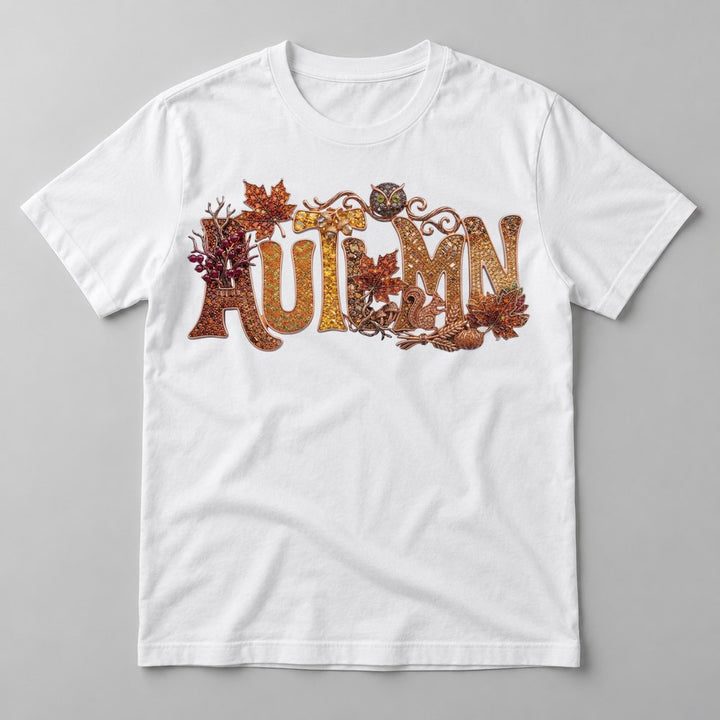 Jeweled Autumn Owl Letters tee in White