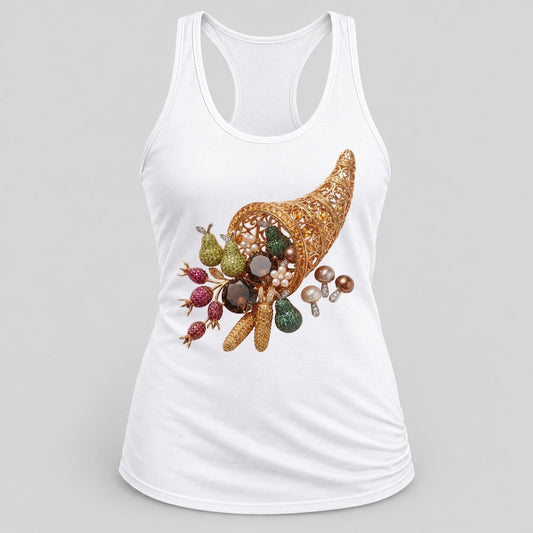 Jeweled Cornucopia racerback tank in White