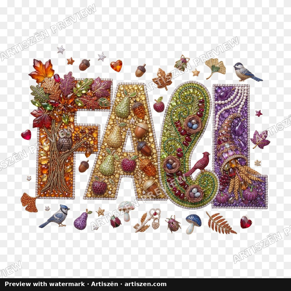 Jeweled Fall Harvest Letters PNG preview