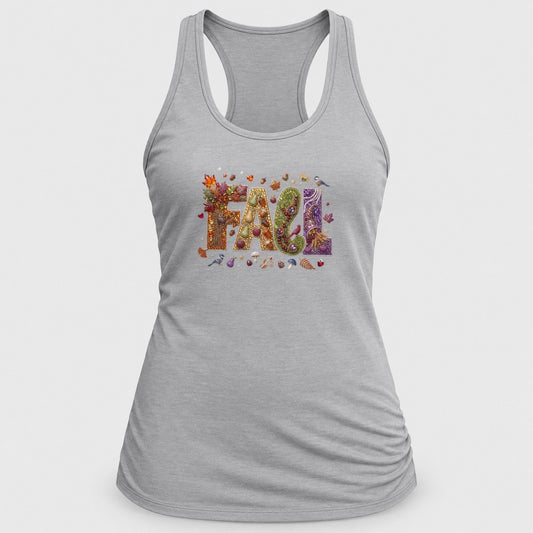 Jeweled Fall Harvest Letters racerback tank in Silver