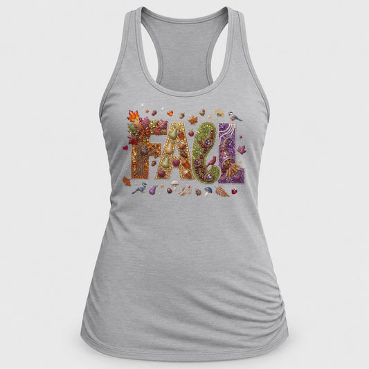 Jeweled Fall Harvest Letters racerback tank in Silver