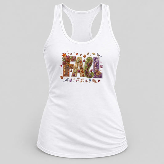 Jeweled Fall Harvest Letters racerback tank in White