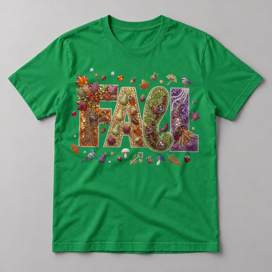 Jeweled Fall Harvest Letters tee in Kelly Green
