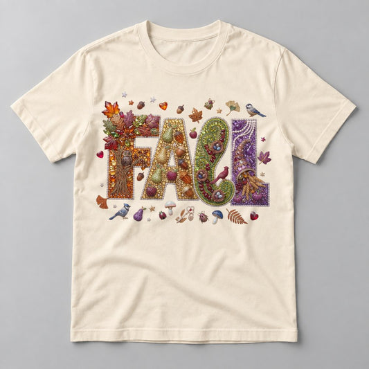 Jeweled Fall Harvest Letters tee in Natural