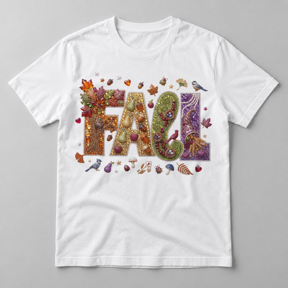 Jeweled Fall Harvest Letters tee in White