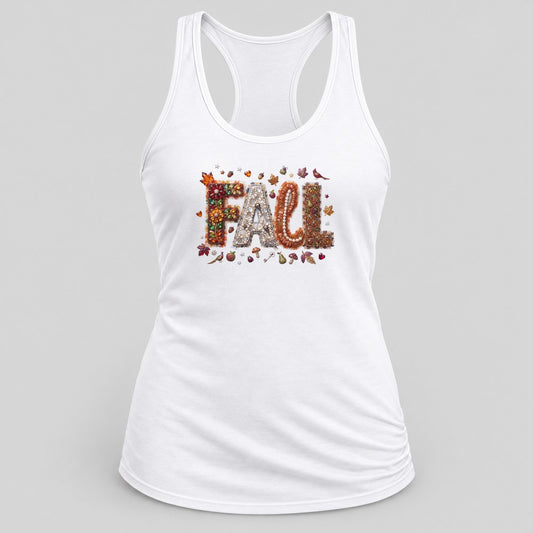 Jeweled Fall Letters racerback tank in White