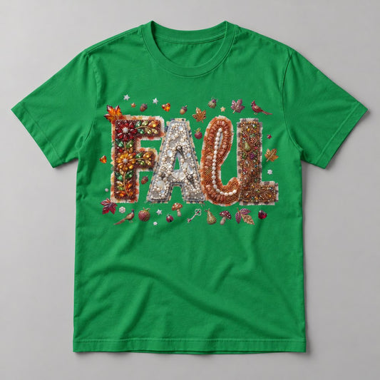 Jeweled Fall Letters tee in Kelly Green