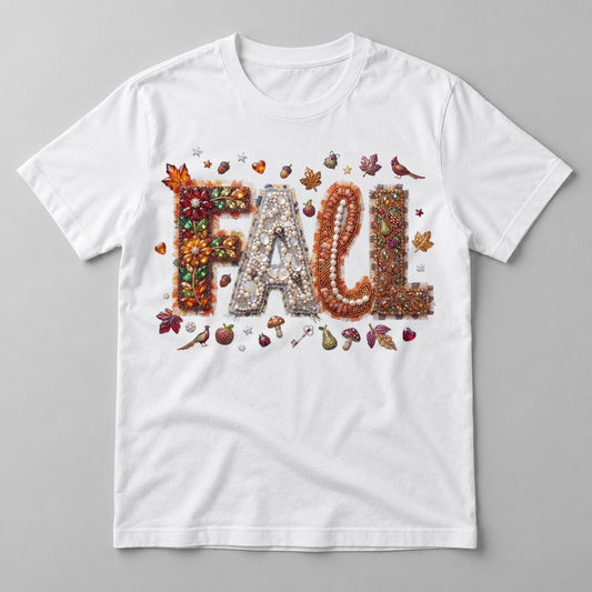 Jeweled Fall Letters tee in White