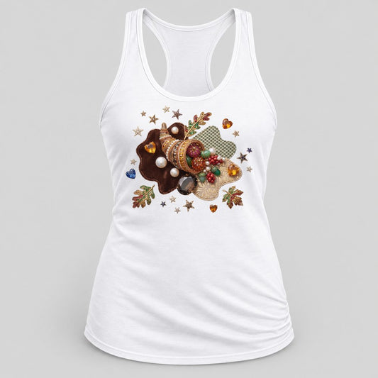 Jeweled Harvest Cornucopia racerback tank in White