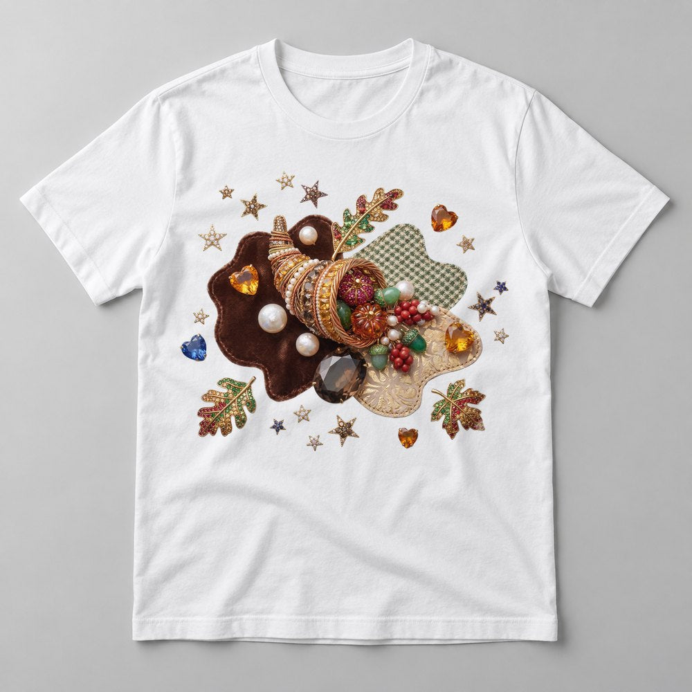Jeweled Harvest Cornucopia tee in White