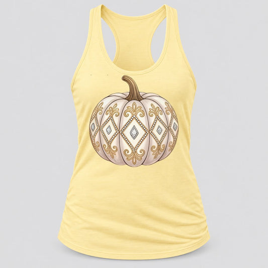 Jeweled White Pumpkin racerback tank in Banana Cream