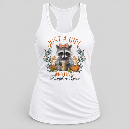 Just a Girl Who Loves Pumpkin Spice racerback tank in White