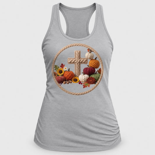 Knit Cross Wreath racerback tank in Silver