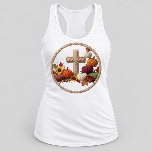 Knit Cross Wreath racerback tank in White