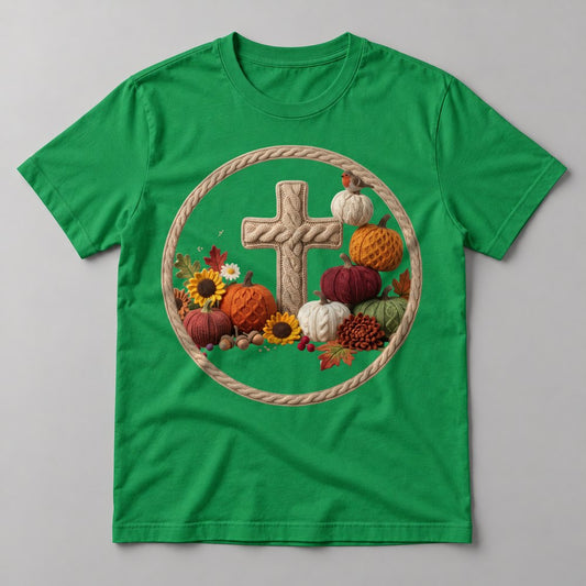 Knit Cross Wreath tee in Kelly Green