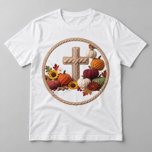 Knit Cross Wreath tee in White