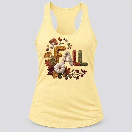 Knit Fall Letters racerback tank in Banana Cream