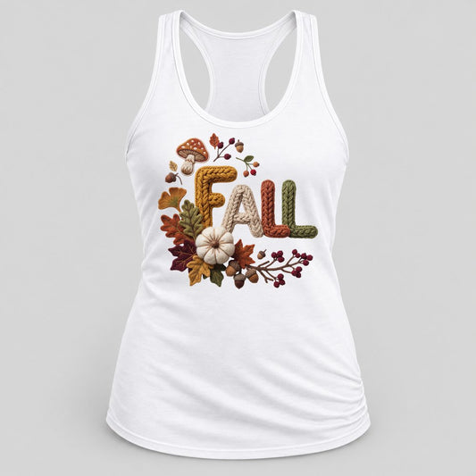 Knit Fall Letters racerback tank in White