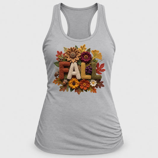 Knit Fall Sunflowers racerback tank in Silver