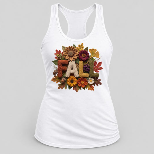 Knit Fall Sunflowers racerback tank in White
