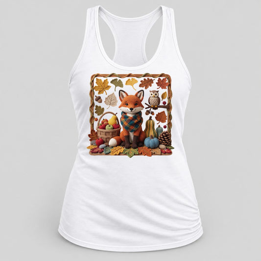 Knit Fox & Owl Harvest racerback tank in White
