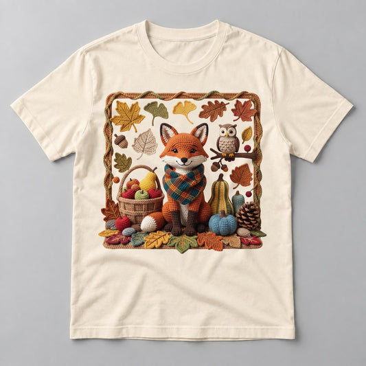 Knit Fox & Owl Harvest tee in Natural