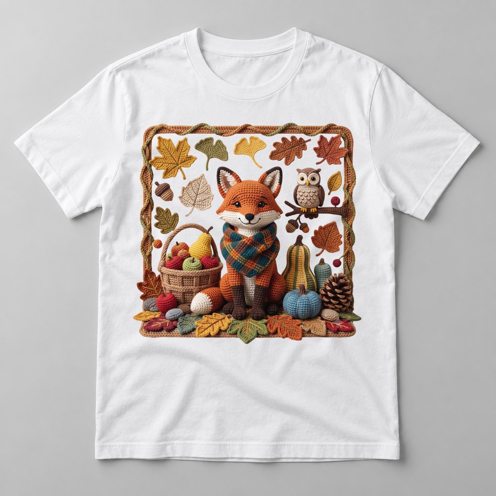 Knit Fox & Owl Harvest tee in White