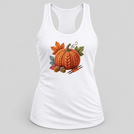 Knit Pumpkin racerback tank in White