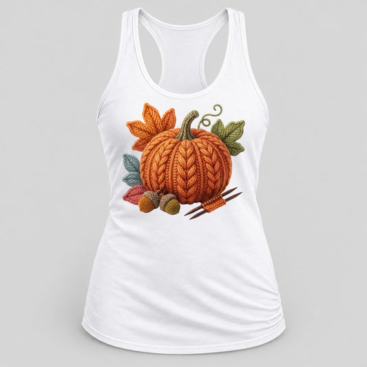 Knit Pumpkin racerback tank in White