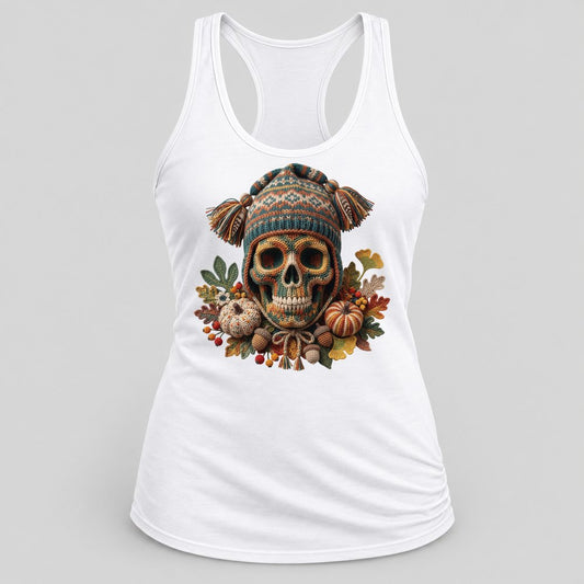 Knit Sugar Skull racerback tank in White