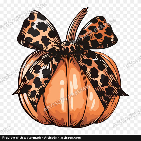 Leopard Bow Pumpkin PNG preview