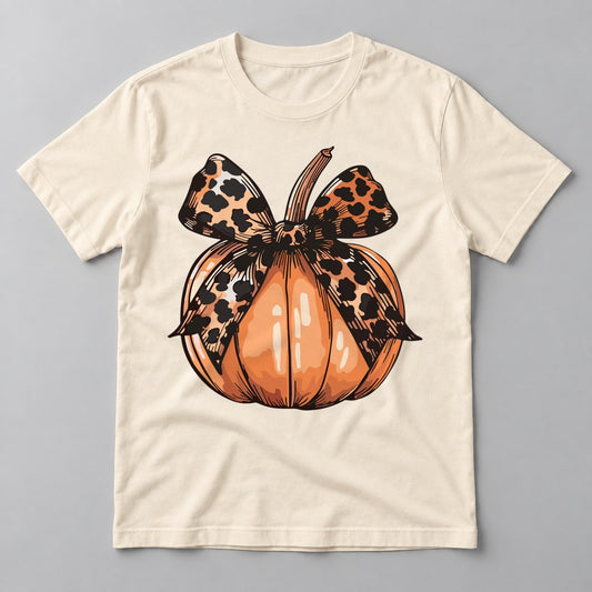Leopard Bow Pumpkin tee in Natural