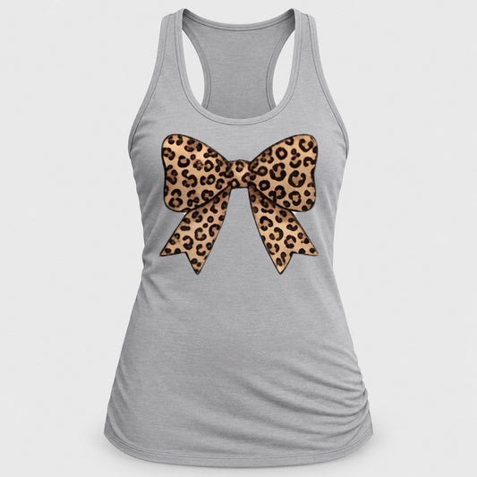 Leopard Coquette Bow racerback tank in Silver