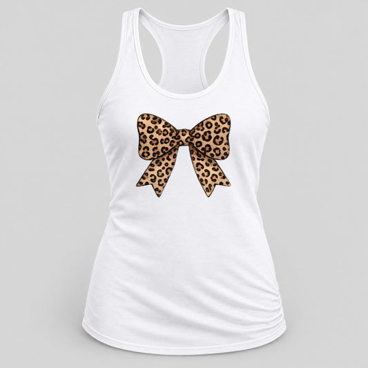 Leopard Coquette Bow racerback tank in White
