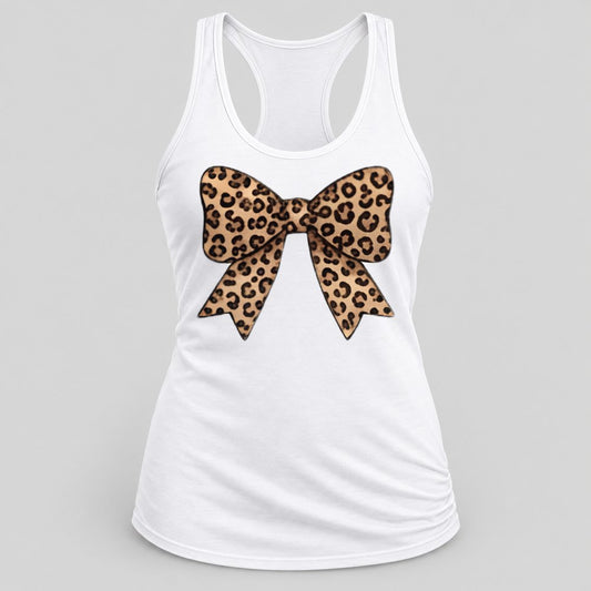 Leopard Coquette Bow racerback tank in White