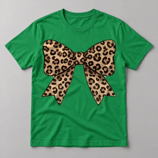 Leopard Coquette Bow tee in Kelly Green
