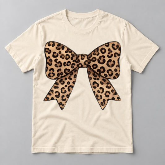 Leopard Coquette Bow tee in Natural